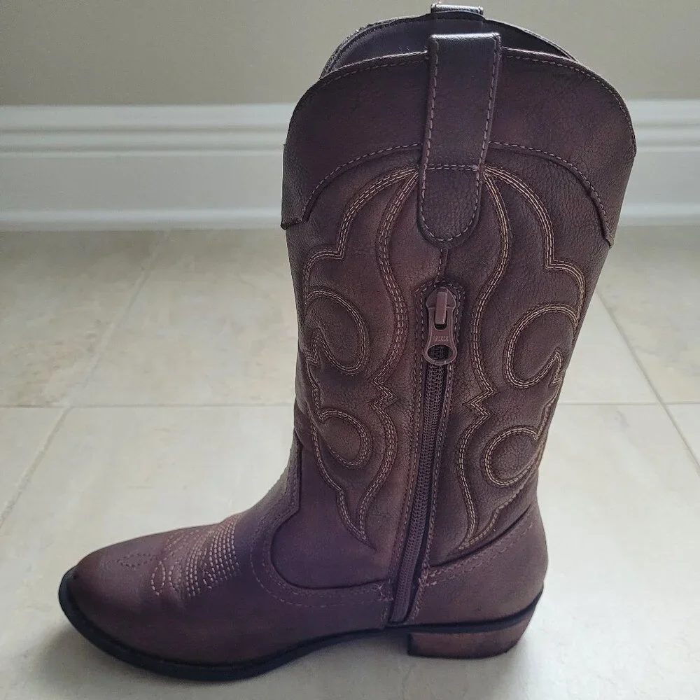 Cat & Jack Cowboy Cowgirl Boots Brown Western Embroidered Girls 4 Boho Festival
